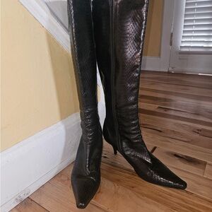 Black Snakeskin Knee-High Boots